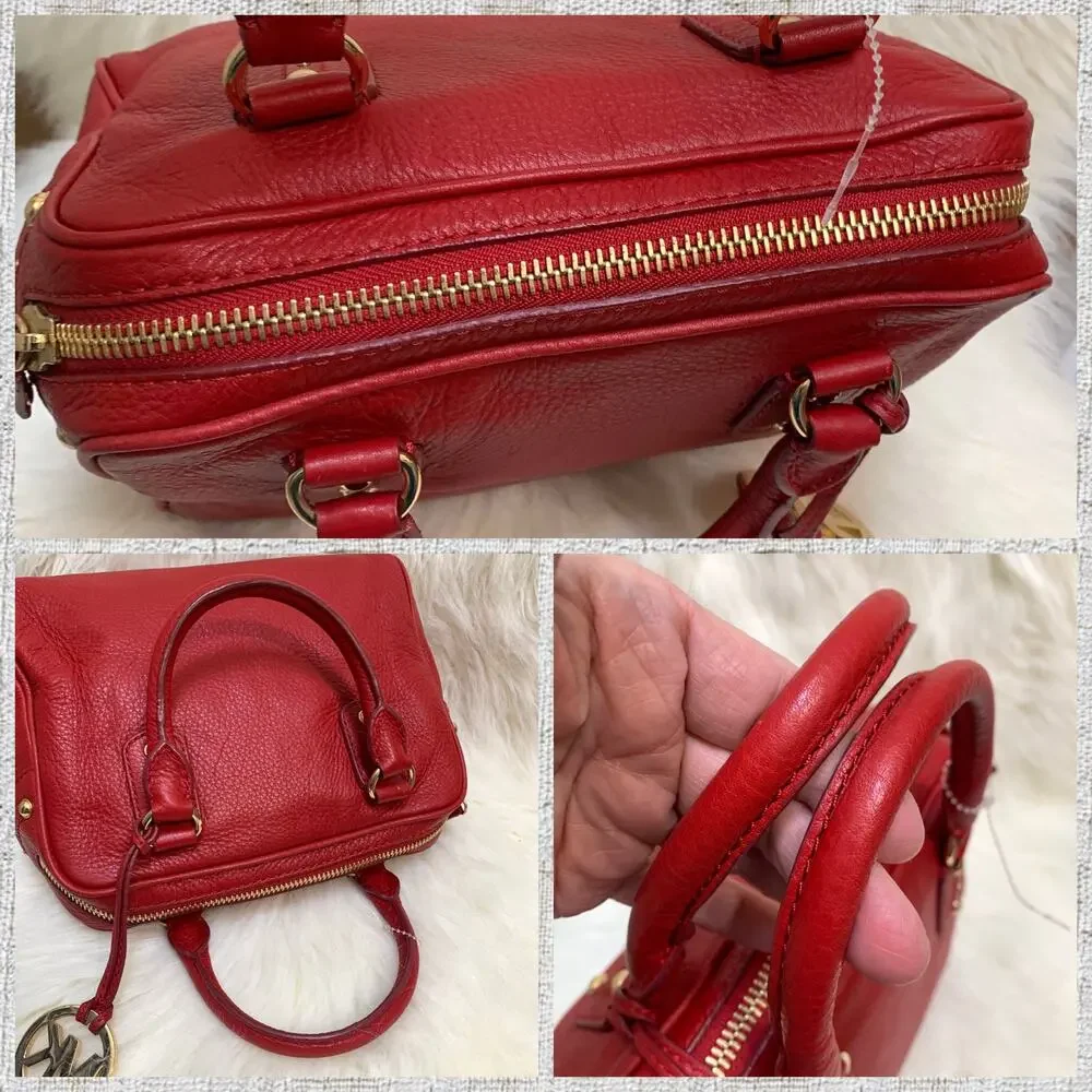 MICHAEL KORS Pebbled Red Leather Small Zip Top Satchel Crossbody